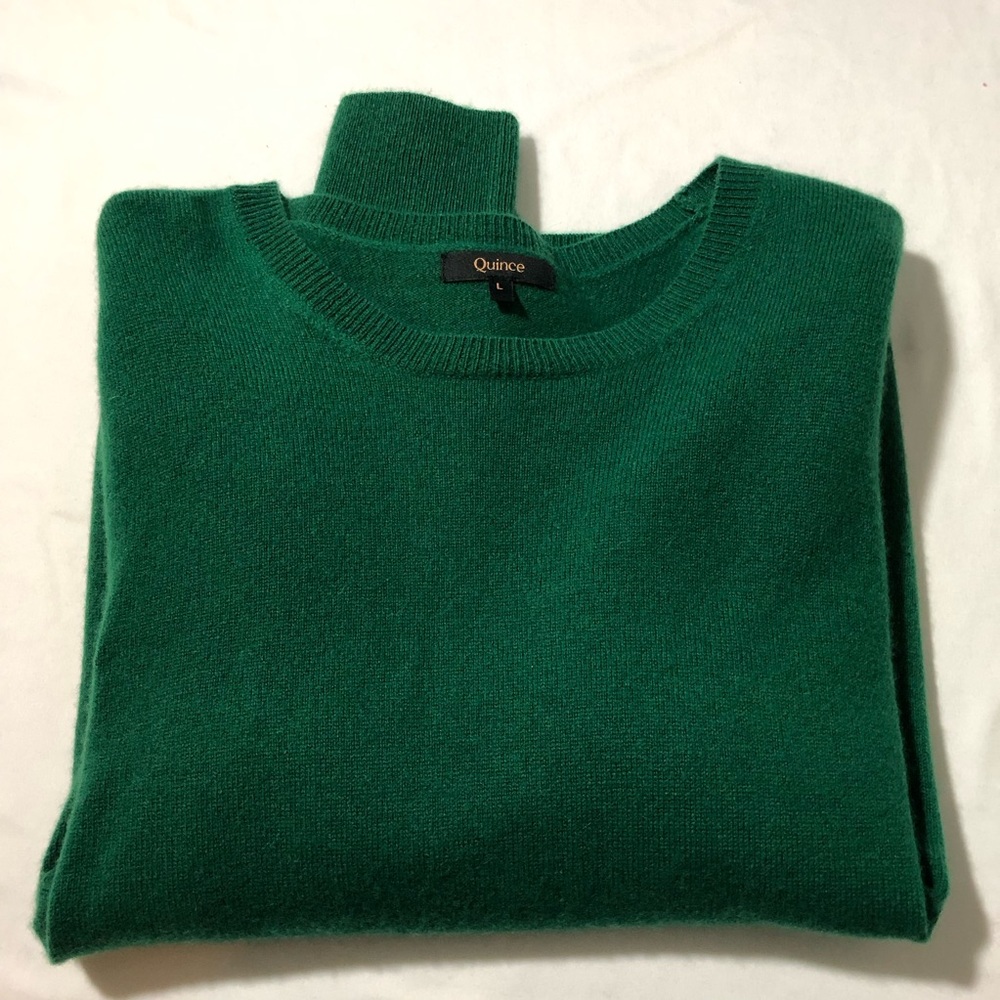 Quince Mongolian cashmere crewneck sweater Everglades green women L quiet luxury - Picture 10 of 10